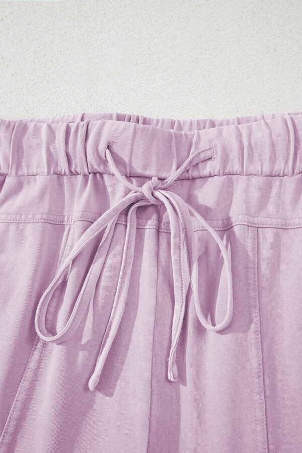 Pink Mineral Wash Exposed Seam Drawstring Elastic Waistband Wide Leg Cargo Pants