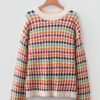Multicolour Dotty Striped Pattern Knit Drop Shoulder Sweater