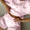 Light Pink Valentine Heart Shape Print Ribbed Knit Short Lounge Set