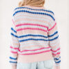Khaki Stripe Eyelet Patterned Drop Shoulder Sweater