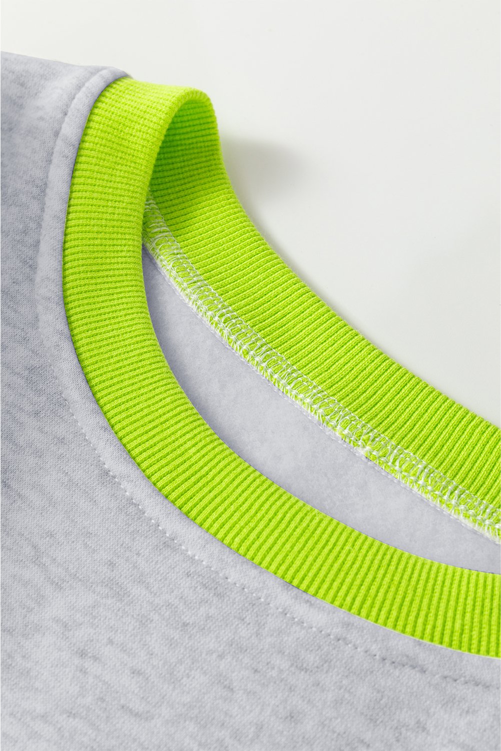 Light Grey Contrast Color Banding Patchwork Puff Sleeve Loose Sweatshirt - Image 6