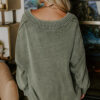 Four Leaf Clover Mineral Wash V Neck Knit Exposed Seam Drop Shoulder Loose Sweater