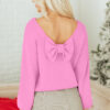 Fiery Red Festive Bow Backless Bubble Sleeve Sweater