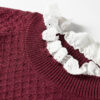 Burgundy Contrast Lace Frilled Trim Raglan Sleeve Sweater