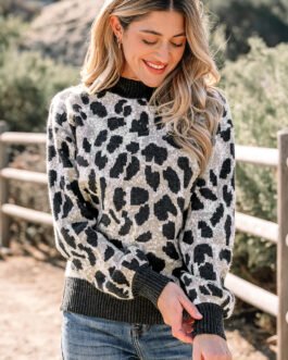 Carbon Grey Leopard Drop Shoulder Baggy Sweater