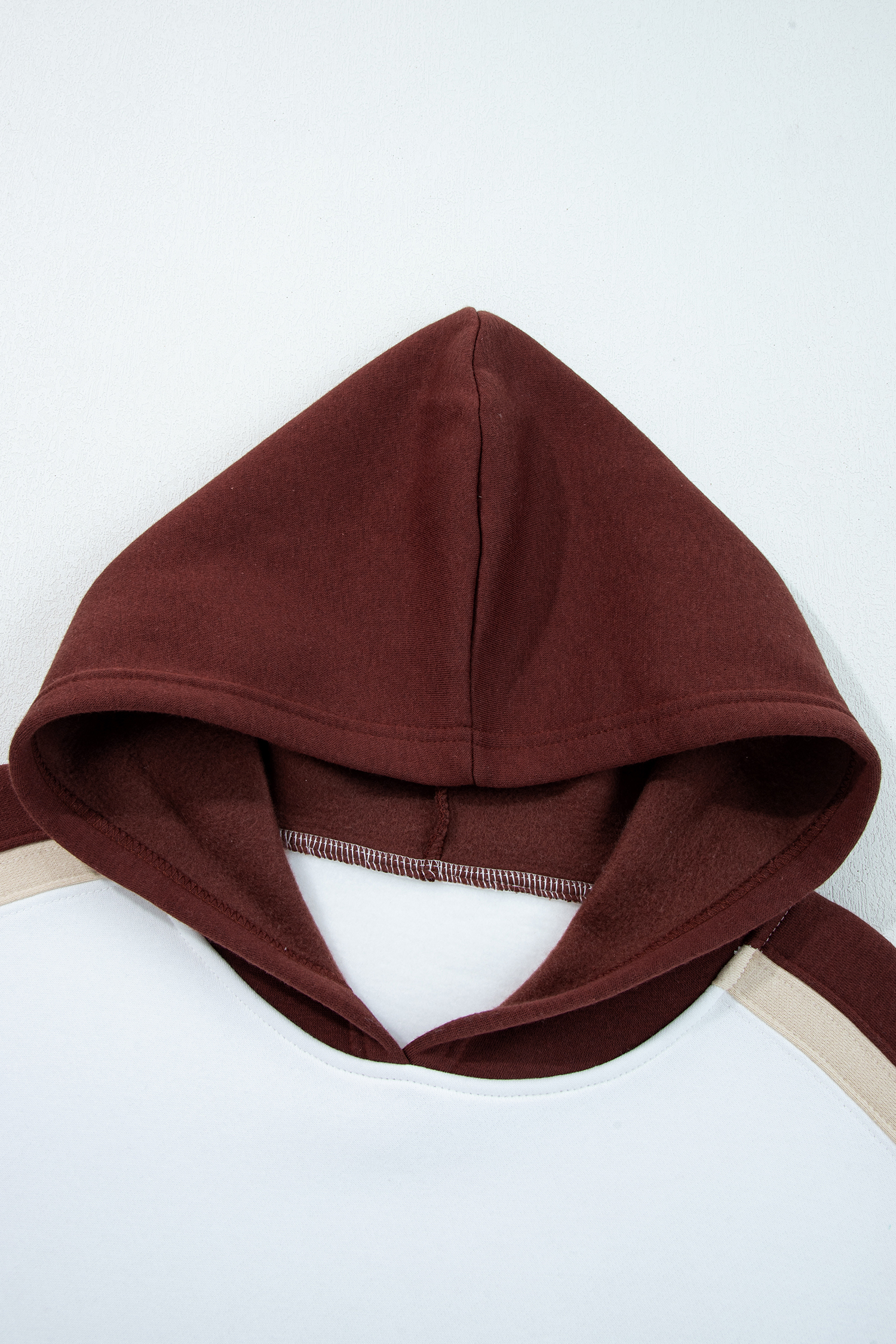 Coffee Color Block Patchwork Athleisure Hooded Sweatshirt - Image 5
