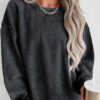 Khaki Solid Ribbed Knit Round Neck Pullover Sweatshirt