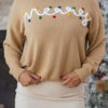 Smoke Gray Merry Colorful Dot Detail Christmas Drop Shoulder Sweater