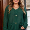 Blackish Green Plus Size Golden Accent Buttons Short Sweater Cardigan