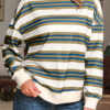 Khaki Stripe Crew Neck Drop Shoulder Pullover Sweatshirt