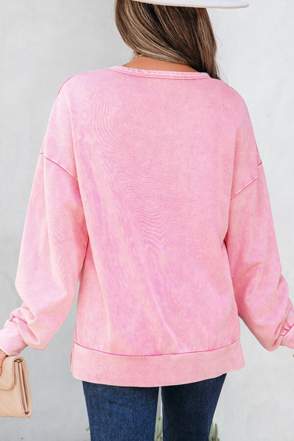 Orchid Bouquet Mineral Wash Big Bow Patchwork Pullover Sweatshirt