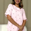 Light Pink Valentine Heart Shape Print Ribbed Knit Short Lounge Set