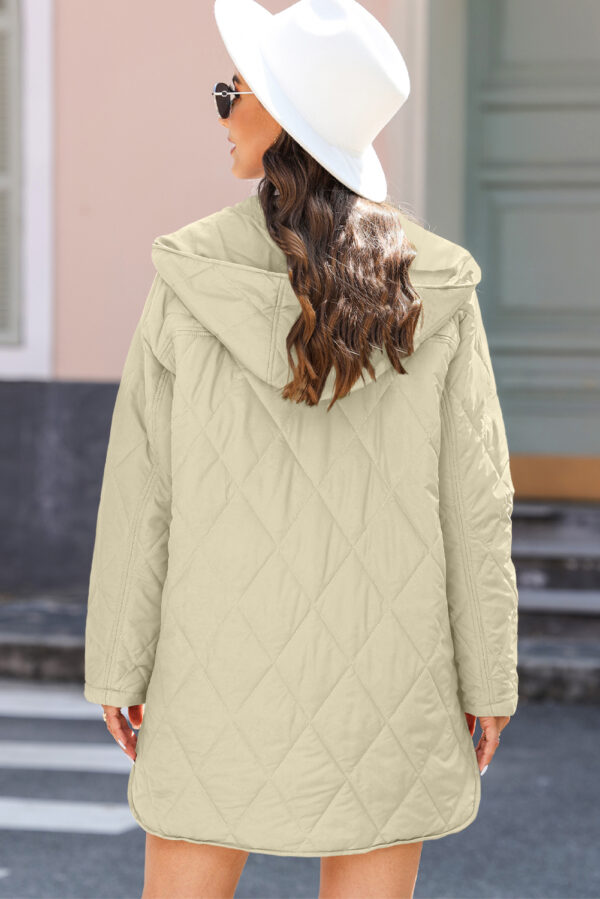 Green Quilted Snap Button Hooded Puffer Coat