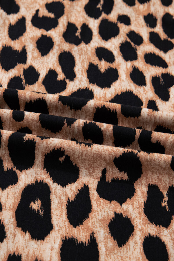 Brown Leopard Print Smocked Detail Flowy Midi Dress