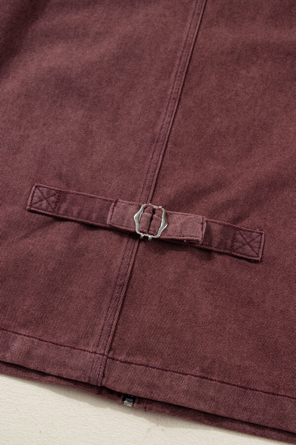 Coffee Corduroy Collar Zipped Front Denim Jacket