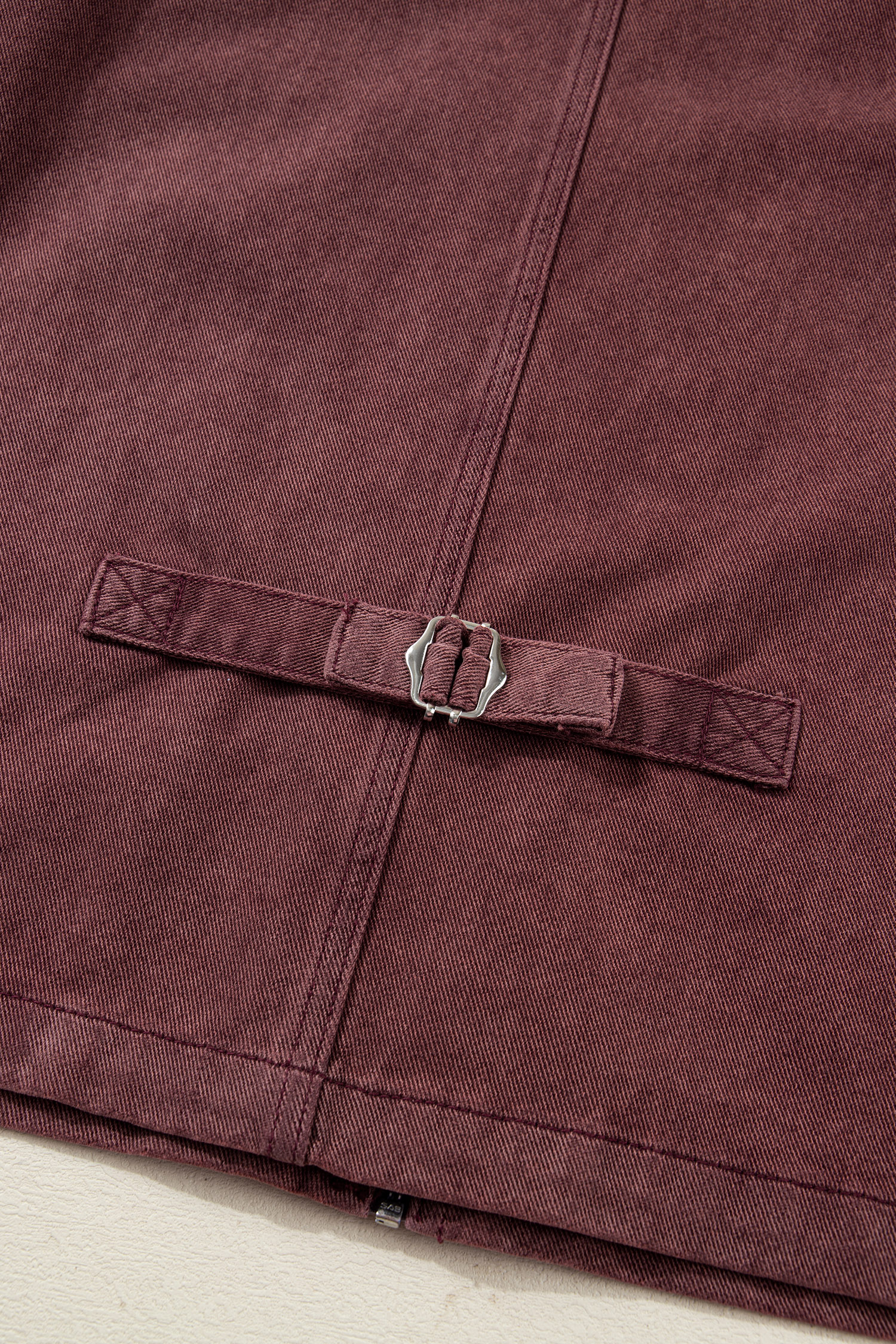 Coffee Corduroy Collar Zipped Front Denim Jacket - Image 6