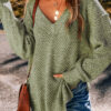 Dark Brown Loose Eyelet V Neck Drop Shoulder Sweater