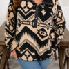 Black Plus Size Western Aztec Pattern Half Button Collared Plush Sweatshirt