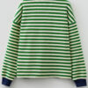 Dark Green Striped Print Contrast Collar Zip V Neck Long Sleeve Top