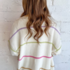 White Color Block Striped Open Front Cardigan With Pocket