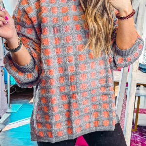 Pink Checkered Oversized Side Slit Sweater