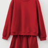 Racing Red Solid Color Drop Shoulder Pullover Drawstring Mini Skirt 2pcs Outfit