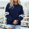Navy Blue Varsity Striped Detail Drop Shoulder Oversized Sweatshirt