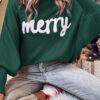 Blackish Green Merry Letter Embroidered High Neck Sweater
