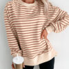 Khaki Stripe Ribbed Band Seam Detail Baggy Sweatshirt