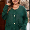 Blackish Green Plus Size Golden Accent Buttons Short Sweater Cardigan