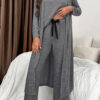 Dark Grey 3pcs V Neck T Shirt Ribbon Knot Pants Open Duster 3pcs Lounge Set