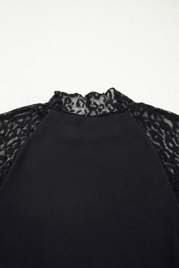 Black Leopard Mesh Patchwork Knit Long Sleeve Top
