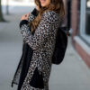 Black Leopard Patched Pocket Open Front Cardigan