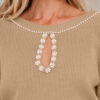Smoke Gray Pearl Embellished Keyhole Ribbed Sweater Dress