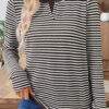 Brown Faux Two Piece Textured Striped Round Neck Long Sleeve T Shirt