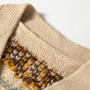 Khaki Western Pattern Knitted Button V Neck Cardigan Sweater