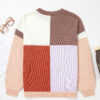 Coffee Mix Texture Colorblock Knit Baggy Sweater