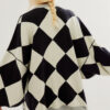 Black Colorblock Drop Shoulder Buttoned Loose Cardigan