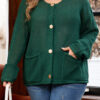 Blackish Green Plus Size Golden Accent Buttons Short Sweater Cardigan