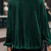 Evergreen Asymmetric Button Keyhole Neck Long Sleeve Velvet Blouse