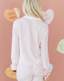 Pink Bow Lattice Print Bow Ties 2pcs Pajama Set