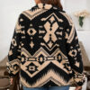 Black Plus Size Western Aztec Pattern Half Button Collared Plush Sweatshirt