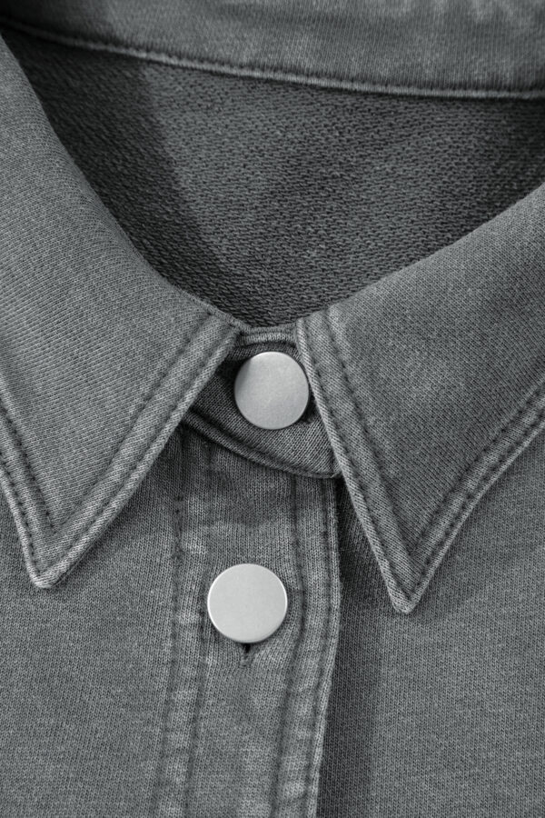 Medium Grey Mineral Wash Chest Pockets Drop Shoulder Shacket with Side Slit