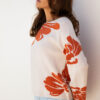 Green Bold Flower Pattern Wide Sleeve Baggy Sweater