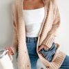 Smoke Gray Open Front Knitted Denim Pocket Patchwork Cardigan