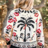 Beige Floral Print Buttoned Front V Neck Knit Cardigan
