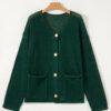 Blackish Green Plus Size Golden Accent Buttons Short Sweater Cardigan