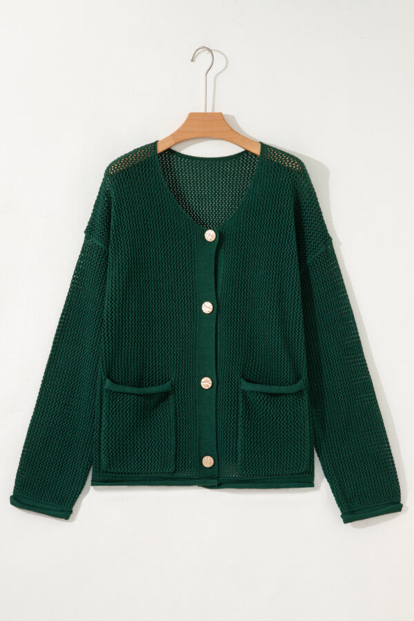 Blackish Green Plus Size Golden Accent Buttons Short Sweater Cardigan
