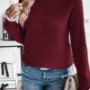 Burgundy Contrast Lace Frilled Trim Raglan Sleeve Sweater