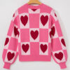 Pink Love Heart Checkered Valentine Crew Neck Sweater